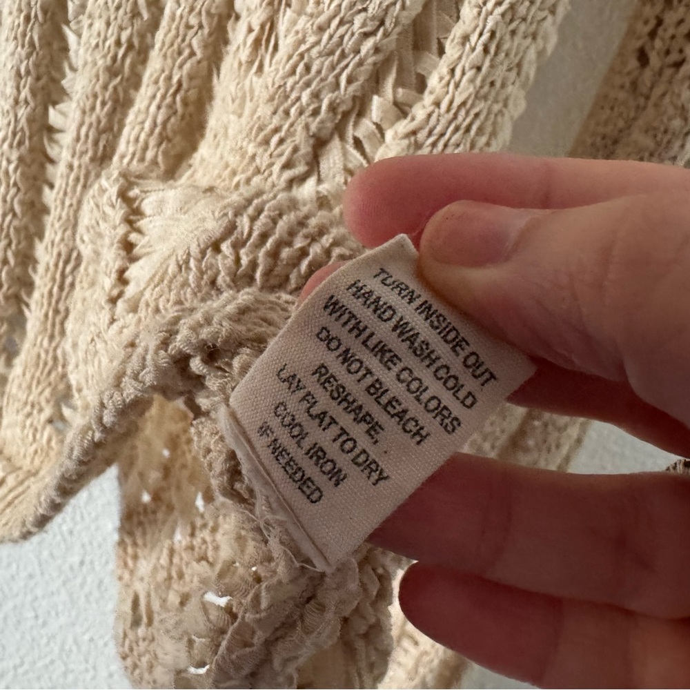 Sweet Wanderer Boho Cottagecore Crochet Top Cream Tan XL Grunge Distressed - Picture 10 of 12